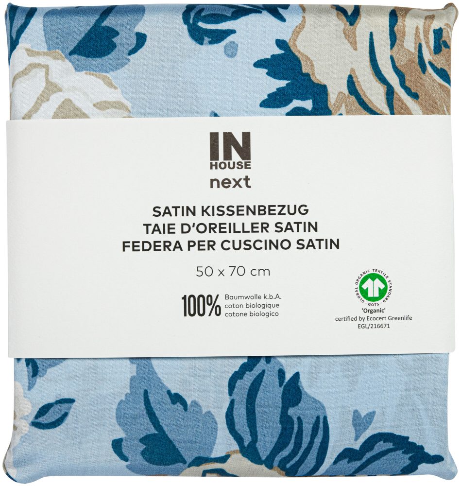 Inhouse Kissen Gots Satin 50x70 Rosen hellblau