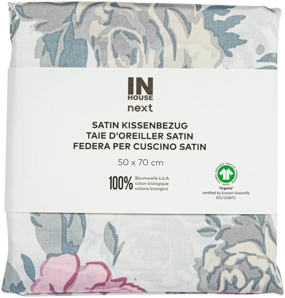 Inhouse Kissen Gots Satin 50x70 Rosen weiss