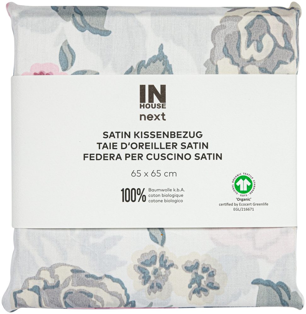 Inhouse Kissen Gots Satin 65x65 Rosen weiss