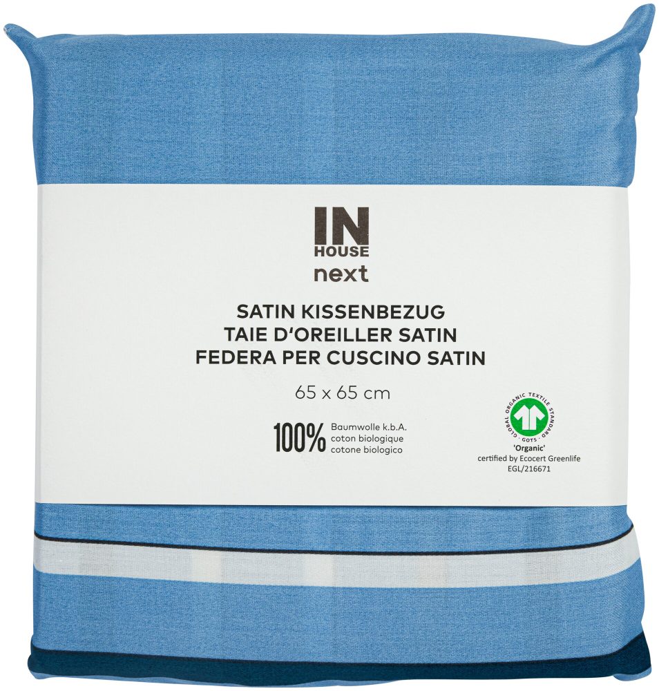 Inhouse Kissen Gots Satin 65x65 Strips blau