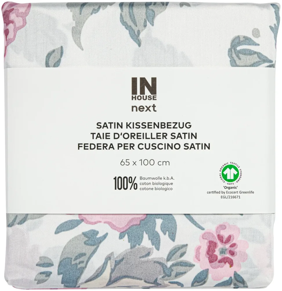 Inhouse Kissen Gots Satin 65x100 Rosen weiss