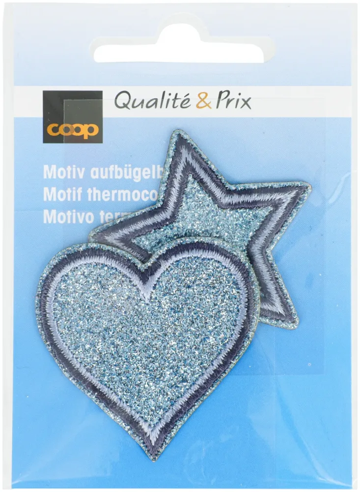 Coop Applikation Herz und Stern glitzer blau