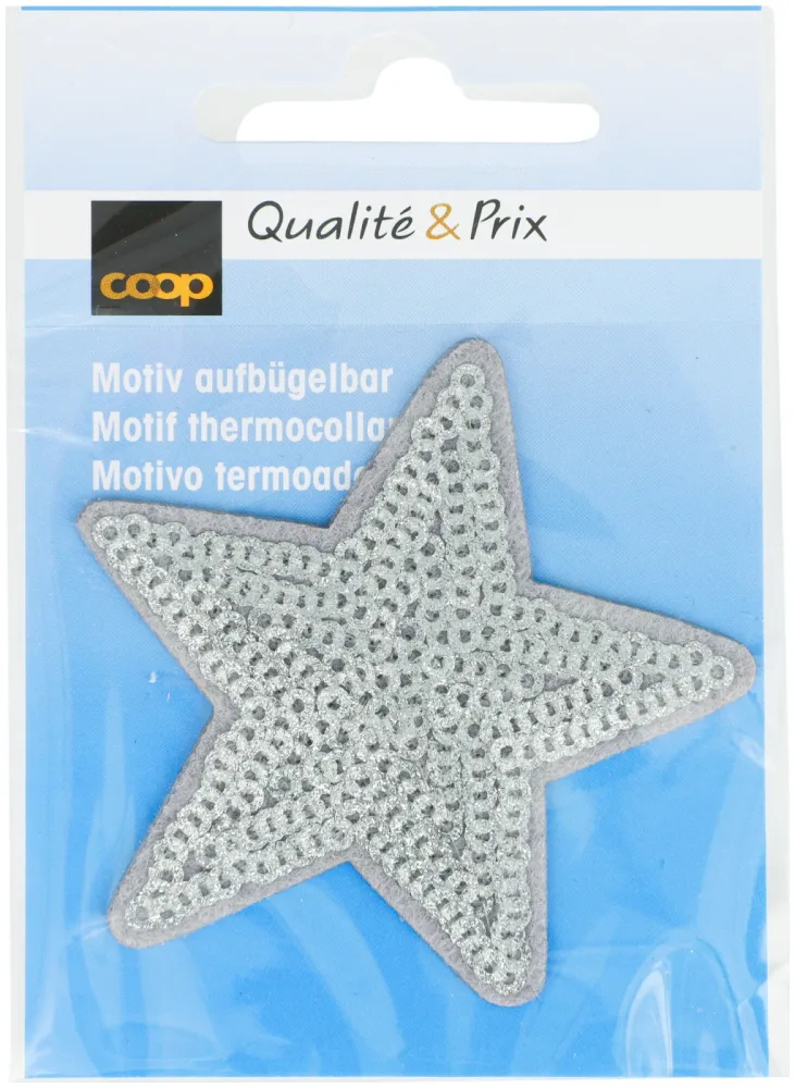 Coop Applikation Stern aus Pailetten silber