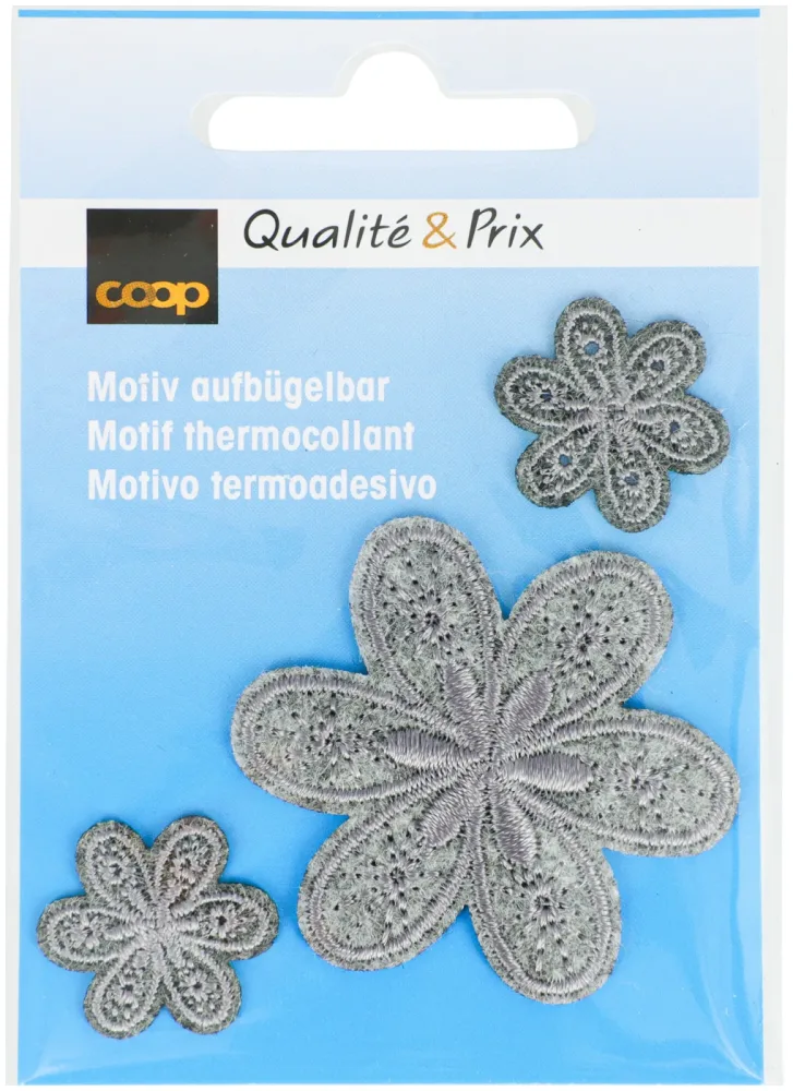 Coop Applikation Blumen Set gross klein grau