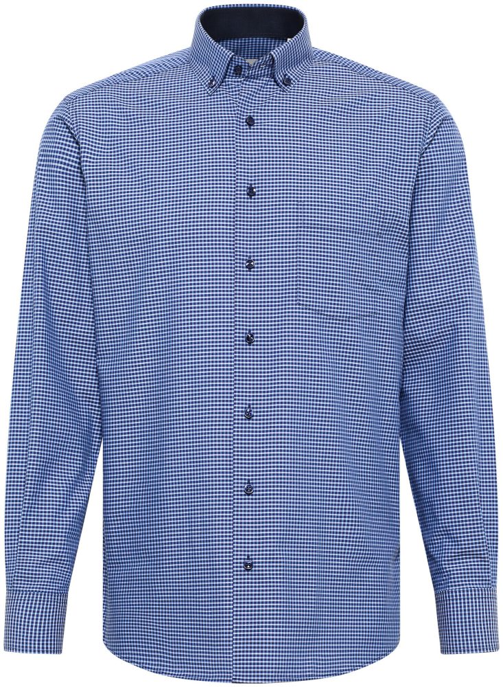 Eterna Modern FIT Hemd Popeline Langarm karriert blau 44