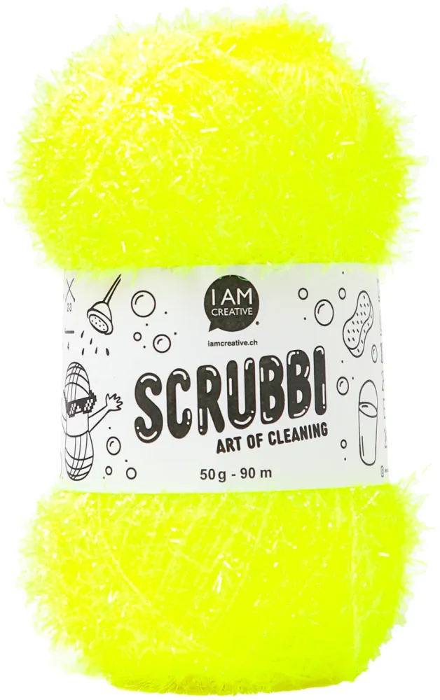 I AM Creative Scrubbi Schwammgarn für Häkeln Stricken & Weben neongelb 50 g 90 m