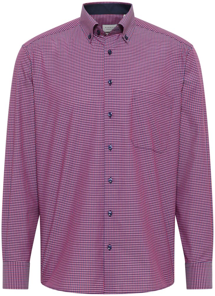 Eterna Comfort FIT Hemd Popeline Langarm karriert rot blau 40