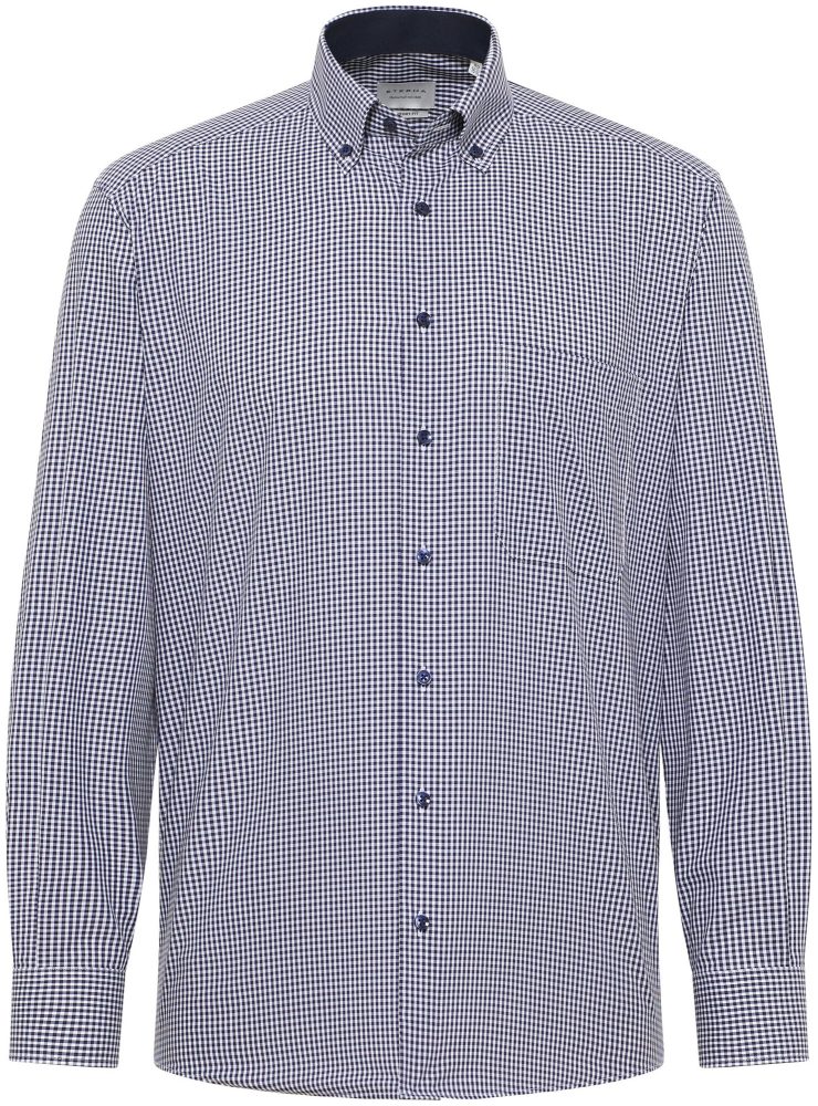 Eterna Comfort FIT Hemd Popeline Langarm karriert blau weiss 42