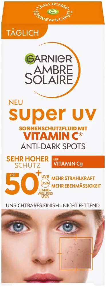Garnier Ambre Solaire Super UV Sonnenschutzfluid Anti-Dark-Spots mit Vitamin C LSF 50+ 40ml