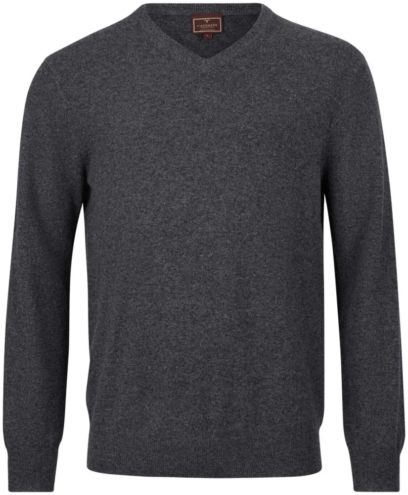 Cashmere Herren V-Ausschnitt Pullover anthrazit XL