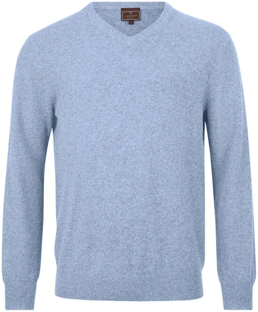 Cashmere Herren V-Ausschnitt Pullover hellblau M