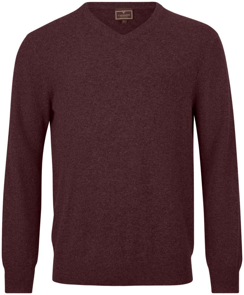 Cashmere Herren V-Ausschnitt Pullover wein XL