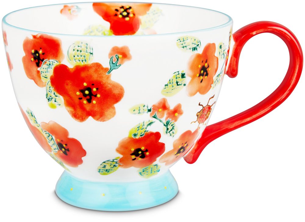 Tasse handbemalt Blume rot 400ml
