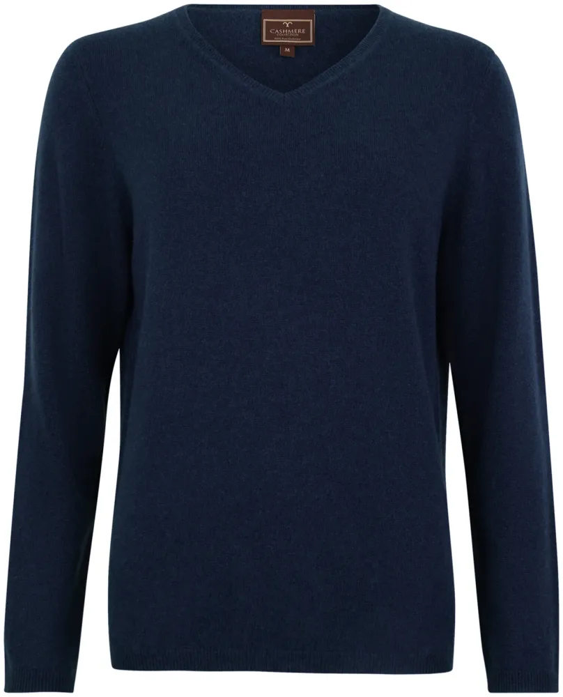 Cashmere Damen Pullover V-Ausschnitt navy XL