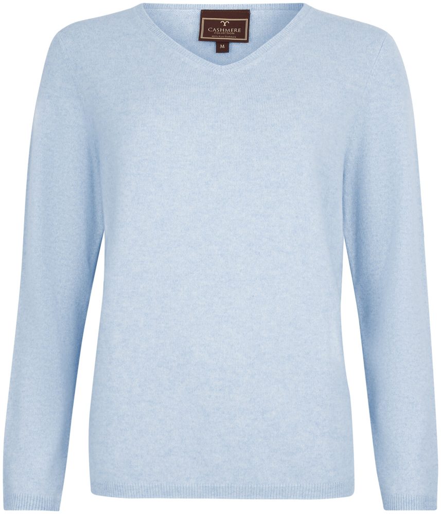 Cashmere Damen Pullover V-Ausschnitt hellblau M