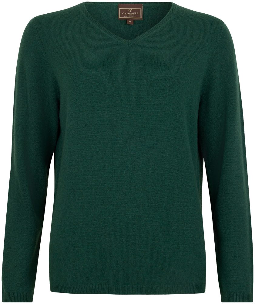 Cashmere Damen Pullover V-Ausschnitt dunkelgrün L