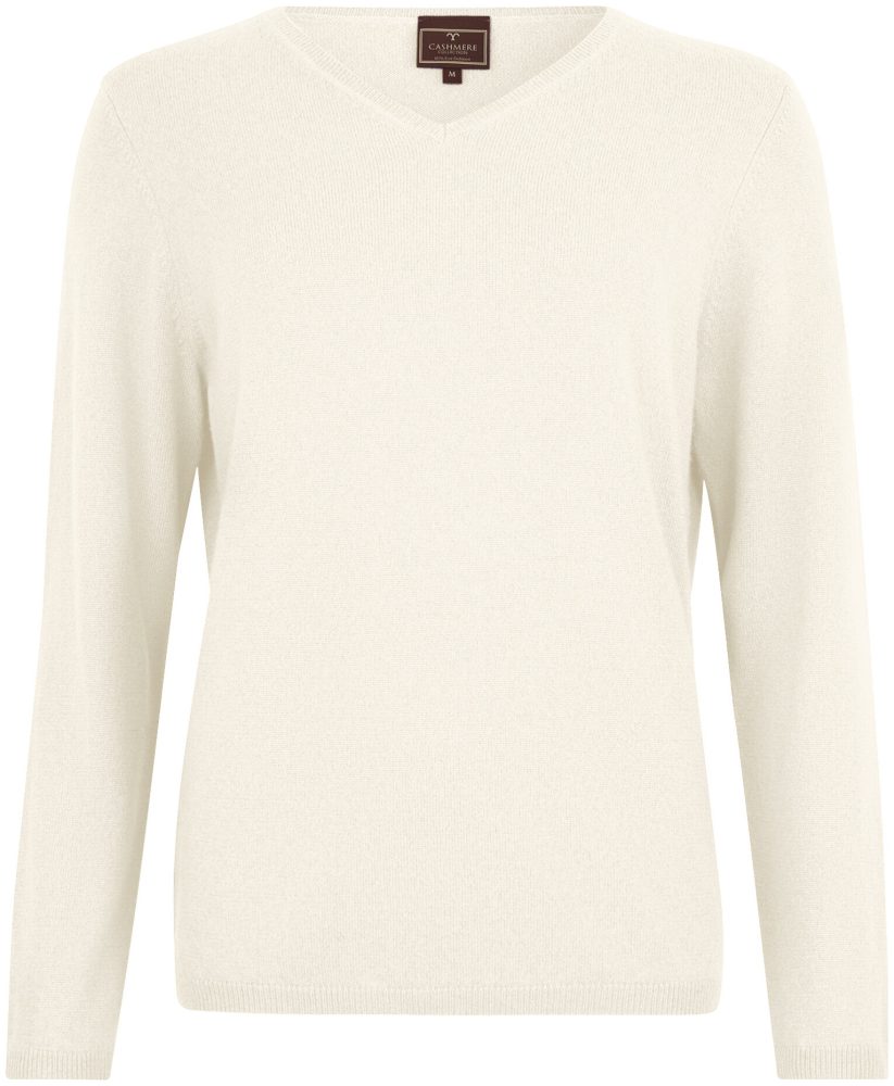 Cashmere Damen Pullover V-Ausschnitt ecru S