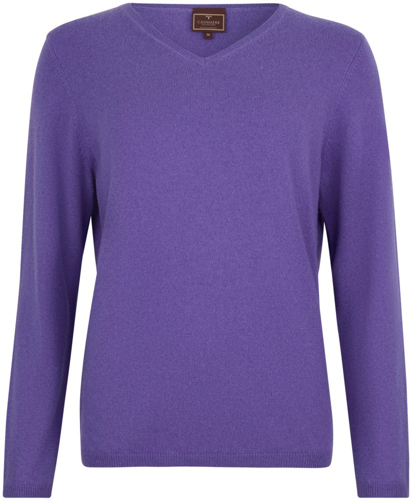 Cashmere Damen Pullover V-Ausschnitt lila S