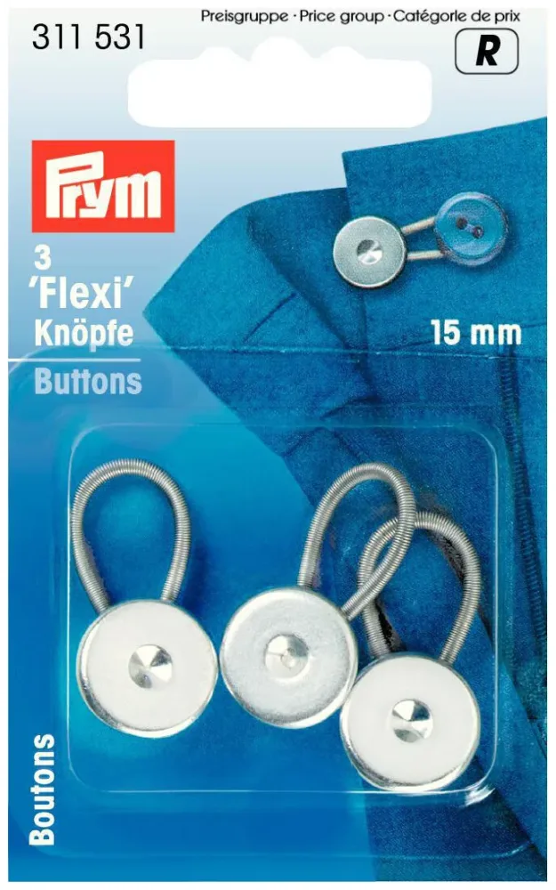 Prym Flexi-Knopf mit Schlaufe silber 15 mm 3 Stk. silber