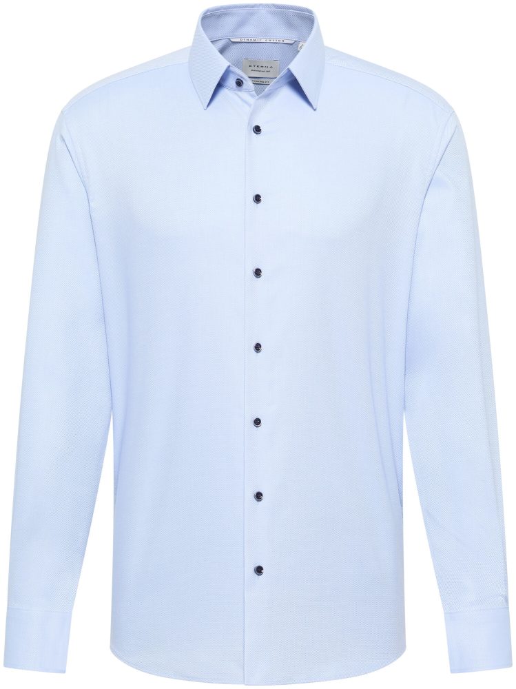 Eterna Langarm Modern FIT Struktur blau strukturiert