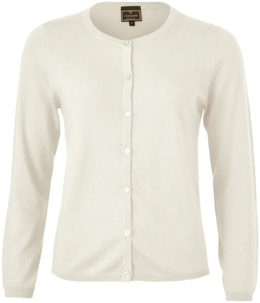 Cashmere Damen Cardigan Rundhals ecru XL