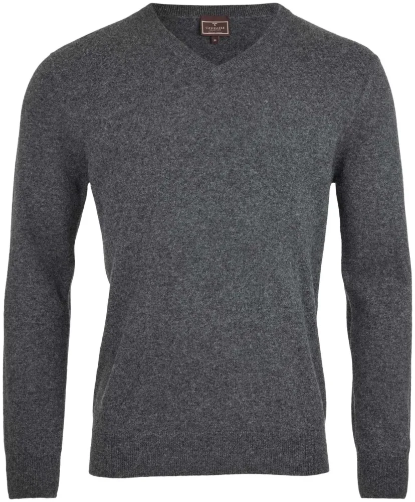 Cashmere Herren V-Ausschnitt Pullover anthrazit XL