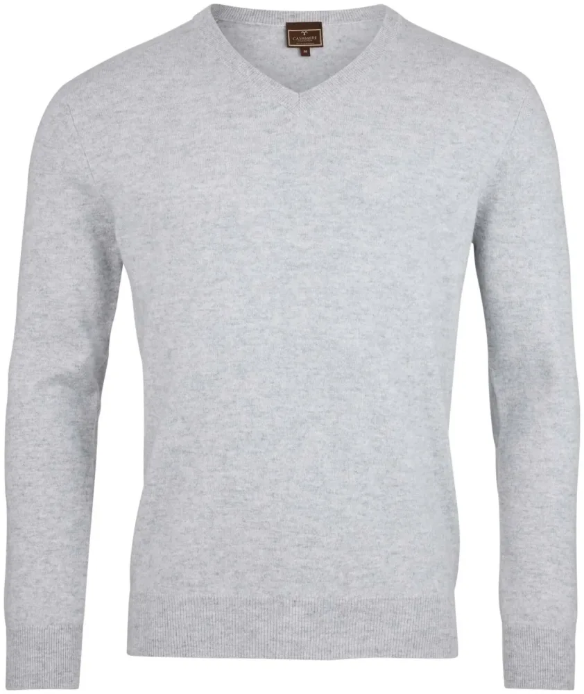 Cashmere Herren V-Ausschnitt Pullover hellgrau S