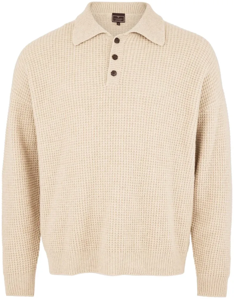 Cashmere Herren langarm Polo beige L