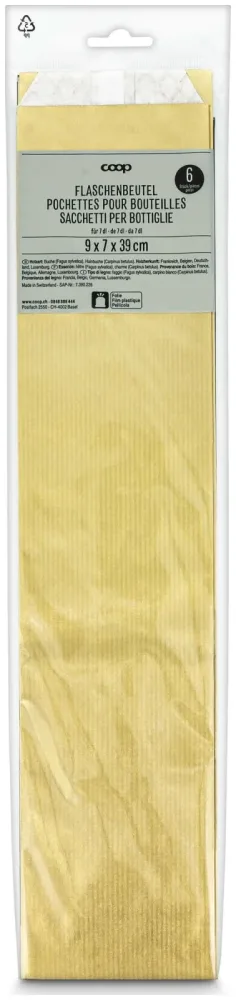 Coop Flaschenbeutel gold & schwarz 9 x 7 x 39cm 6 Stück