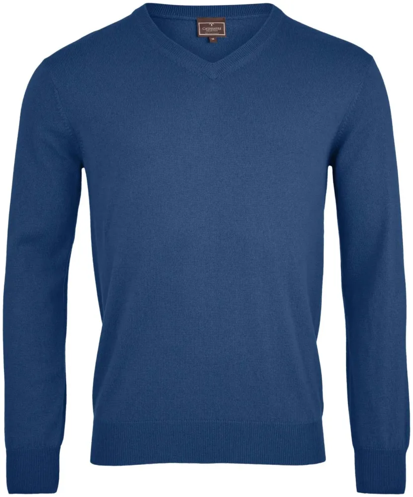 Cashmere Herren V-Ausschnitt Pullover blau M