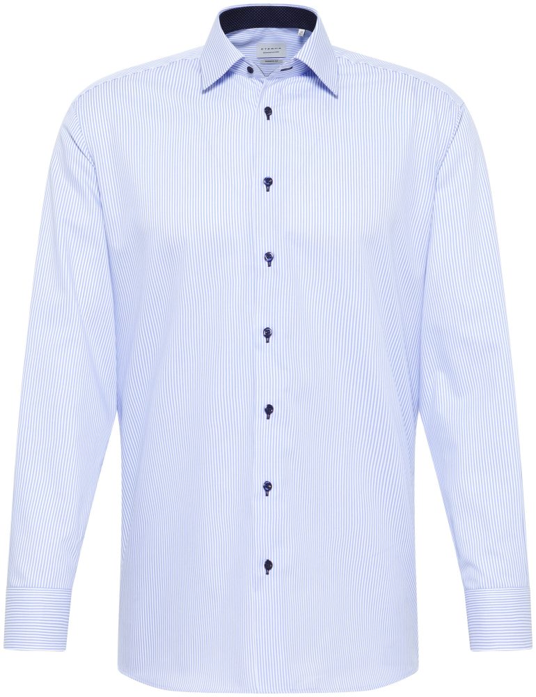 Eterna Langarm Modern FIT Twill blau gestreift
