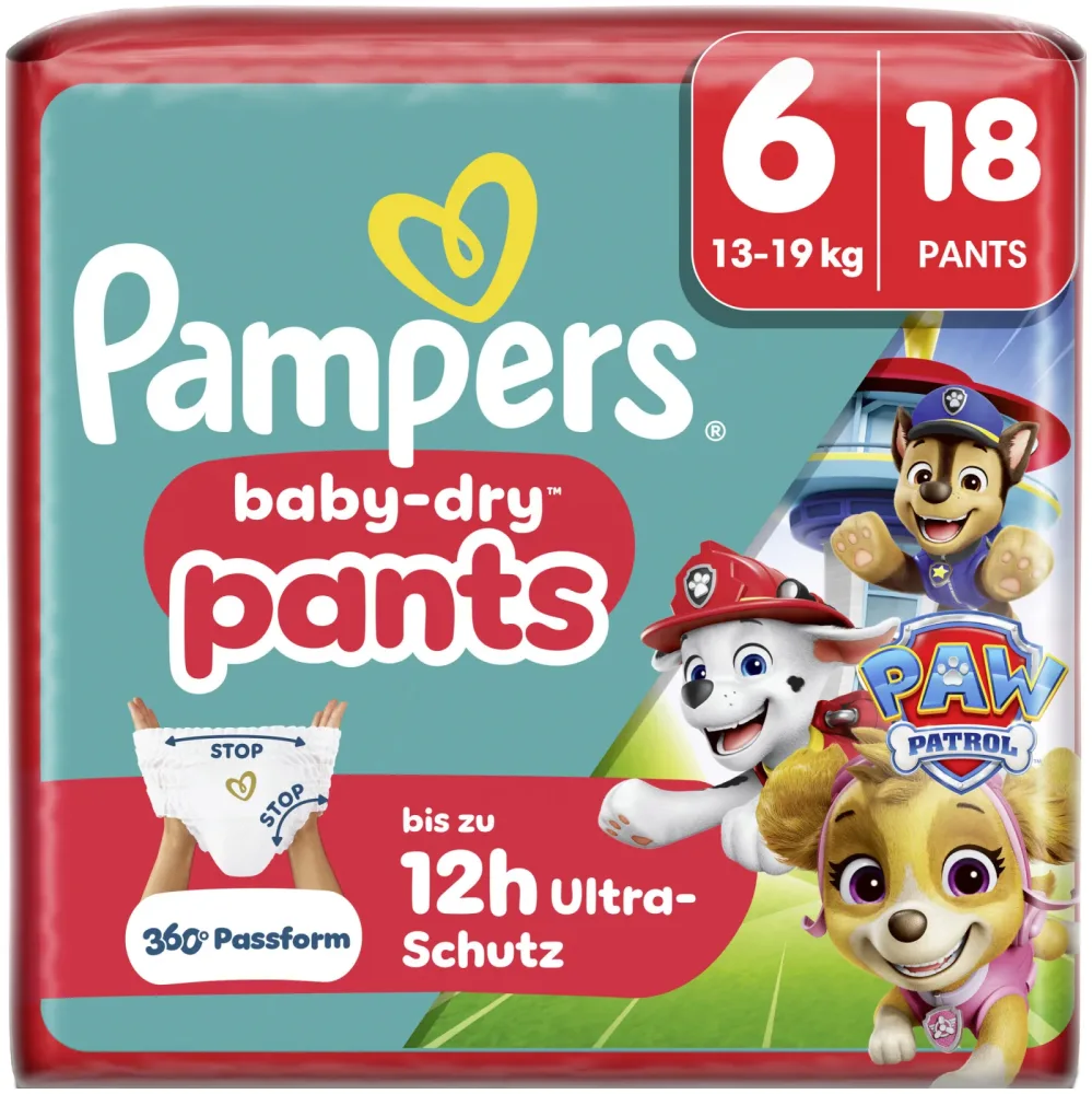 Pampers Baby Dry Pants Windeln Grösse 6 Extra Large 13-19kg Single Pack Paw Patrol 18 Stück