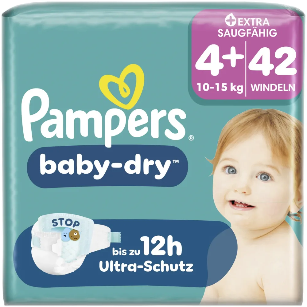 Pampers Baby Dry Windeln Grösse 4+ Maxi Plus 10-15kg 42 Stück
