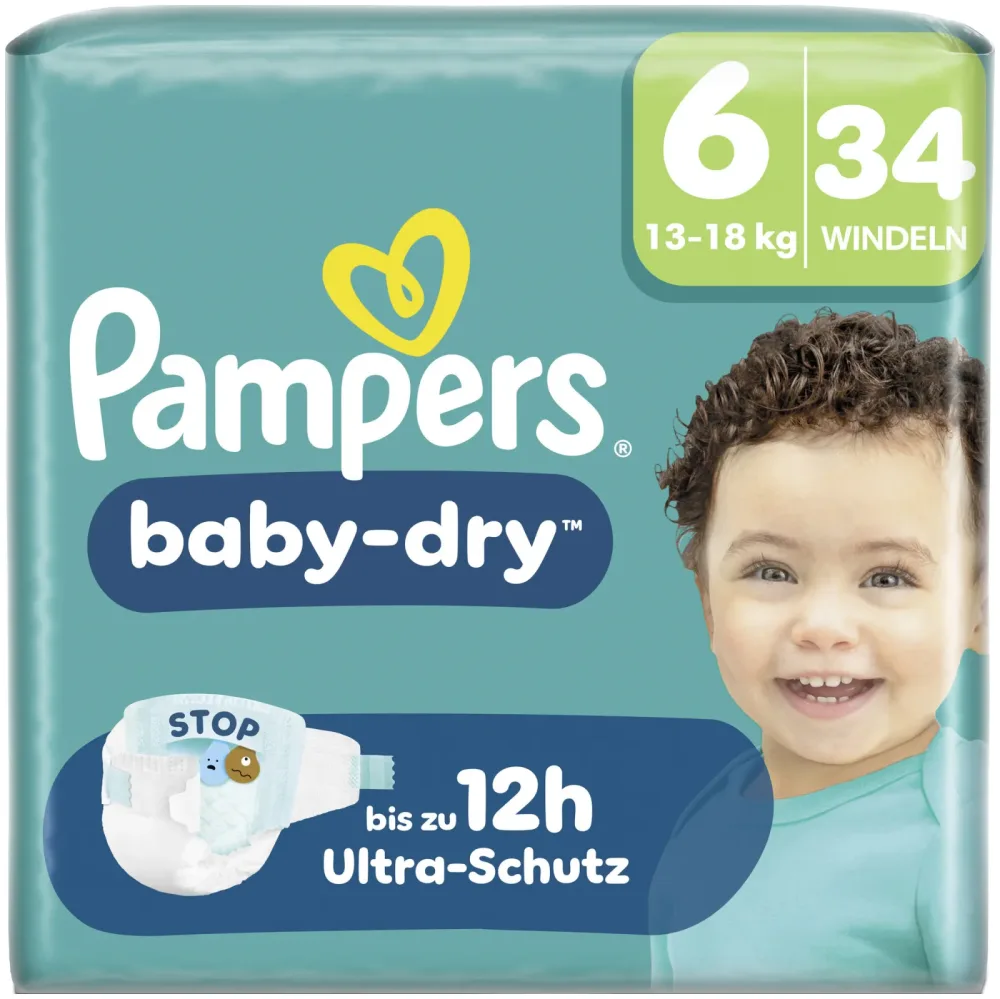 Pampers Baby Dry Windeln Grösse 6 Extra Large 13-18kg 34 Stück
