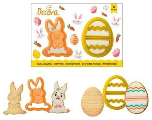 Decora - Ausstecher Set Hase und Ei 2 Stück, Rot Bunt