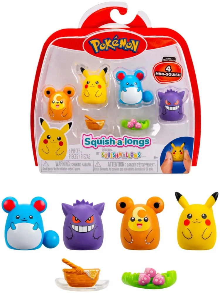 Squishmallows - Squishalongs Pokémon 4 Pack assortiert, 2.5CM, Multicolor