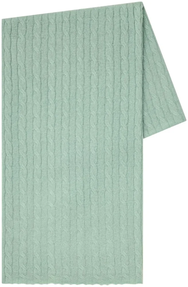 Cashmere Schal grün mit Zopfmuster