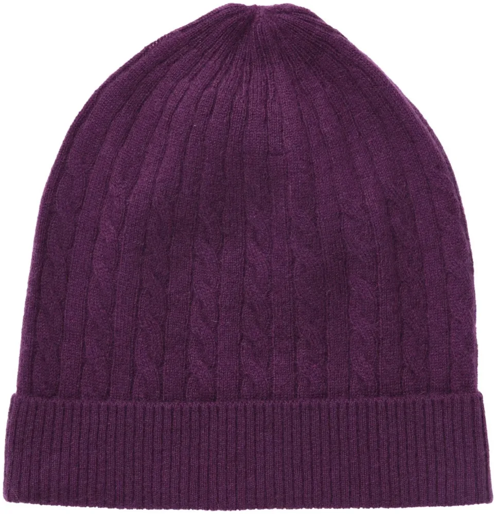 Cashmere Mütze violett one size mit Zopfmuster