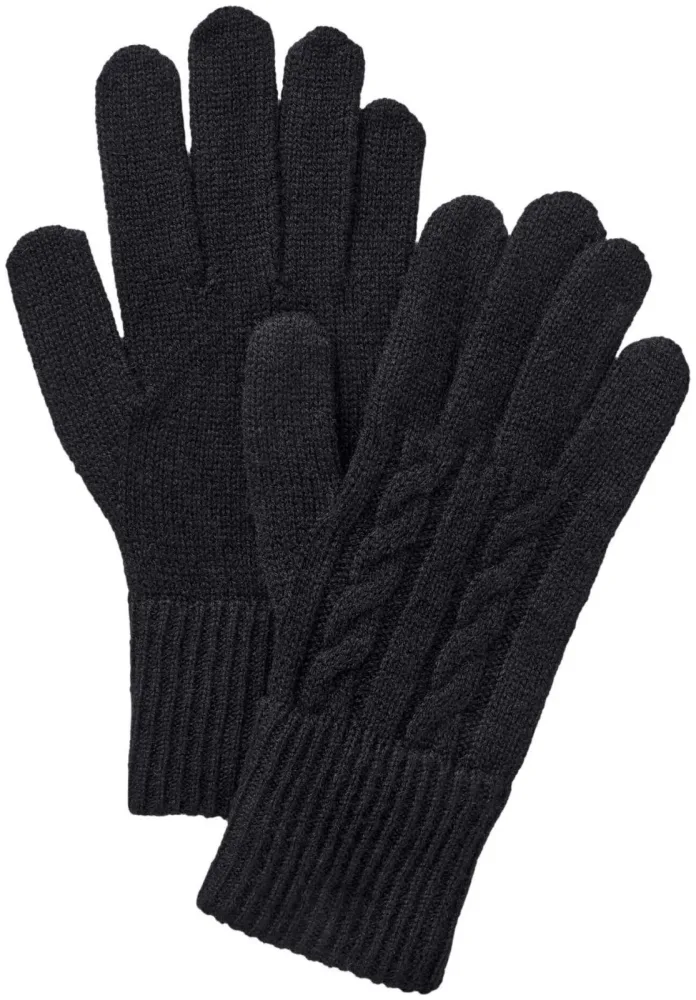 Cashmere Handschuh Schwarz one size mit Zopfmuster
