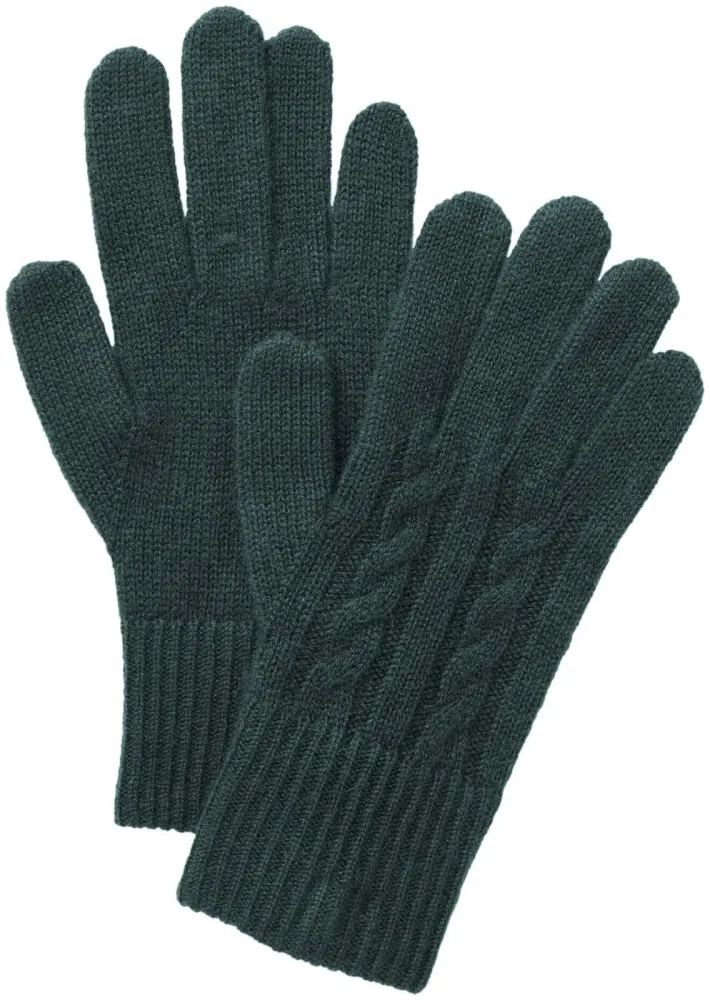Cashmere Handschuh dunkelgrün one size mit Zopfmuster