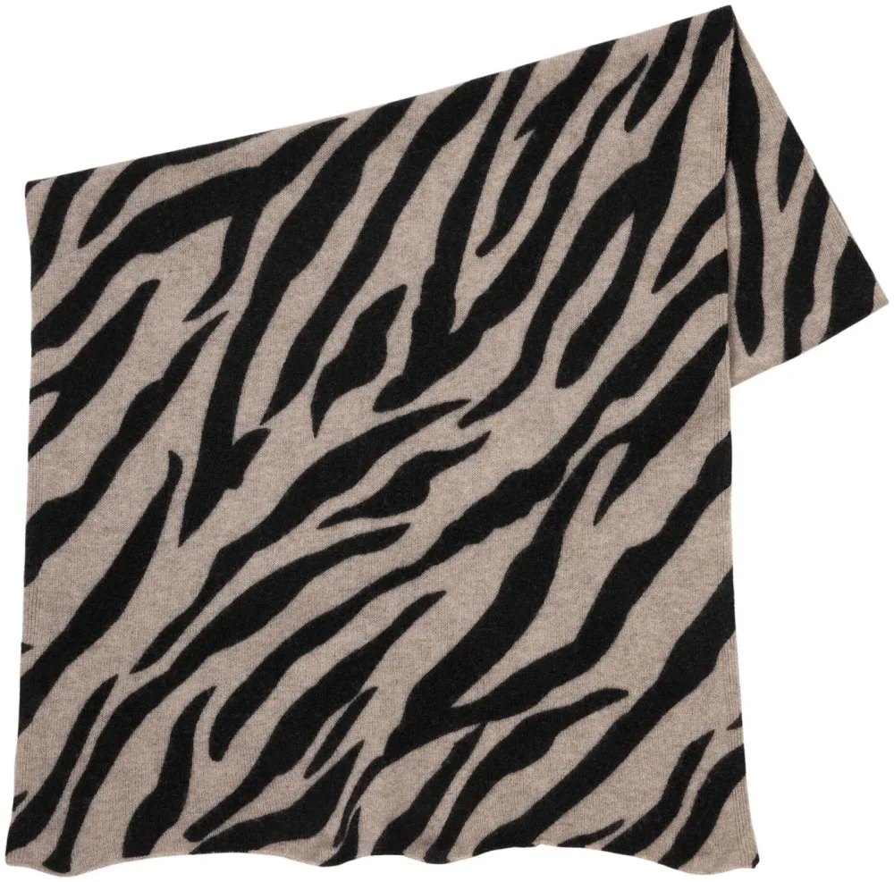 Cashmere Schal hellbraun mit Zebramuster