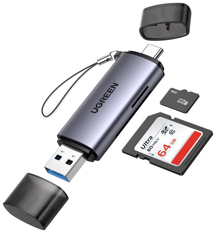 UGREEN -  SD-/Micro-SD-Speicherkartenleser mit USB-C/USB-A, Silber