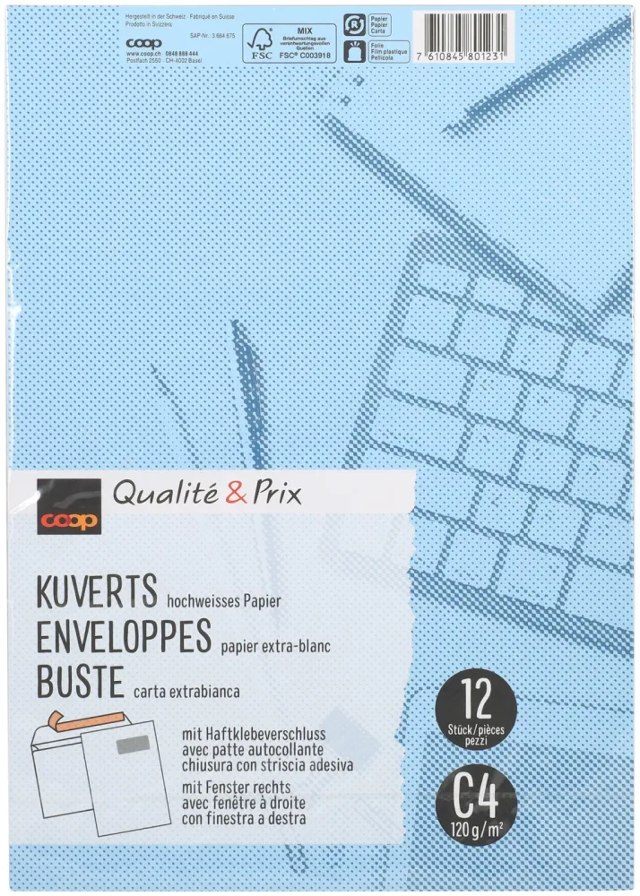 Coop Qualité & Prix Kuvert Fenster rechts C4 12 Stück