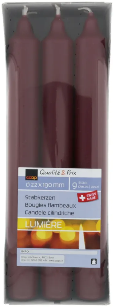 Inhouse Stabkerzen dunkelrot 2.2x19cm 9 Stück