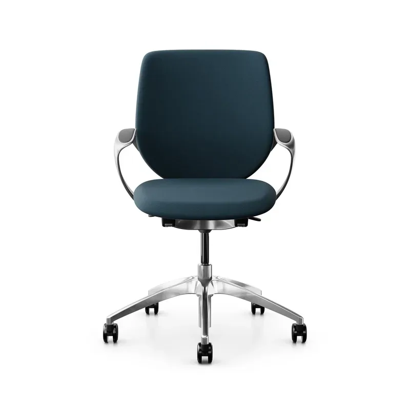 Swivel chair backrest configurable Giroflex 313 with upholstered backrest, with fixed armrests Blue/Chrome-plated, New
