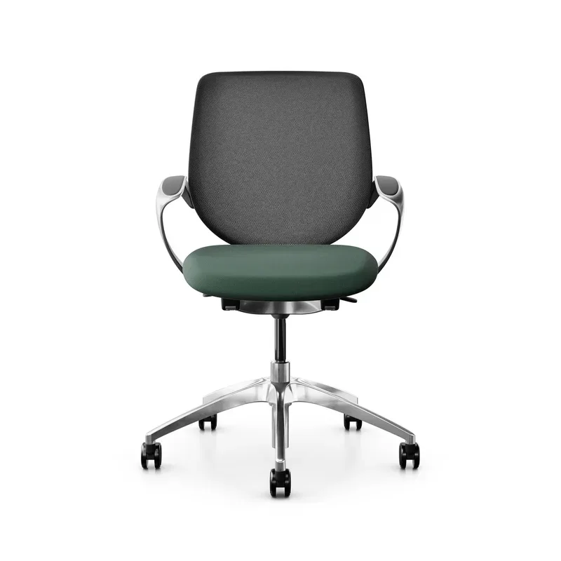 Swivel chair backrest configurable Giroflex 313 with mesh backrest, with fixed armrests Dark green/Chrome-plated, New