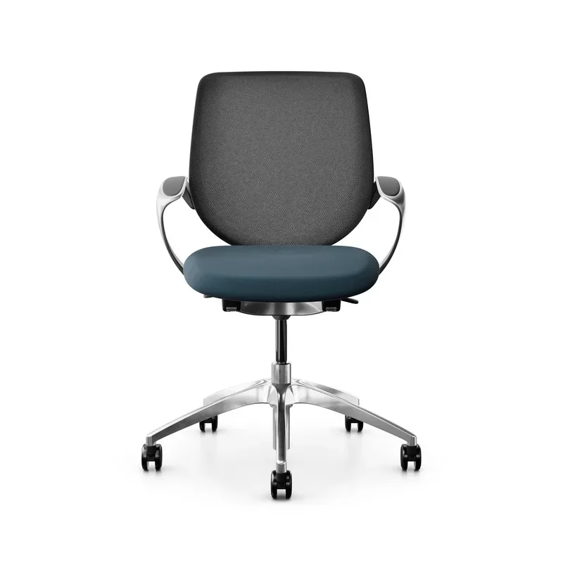 Swivel chair backrest configurable Giroflex 313 with mesh backrest, with fixed armrests Blue/Chrome-plated, New