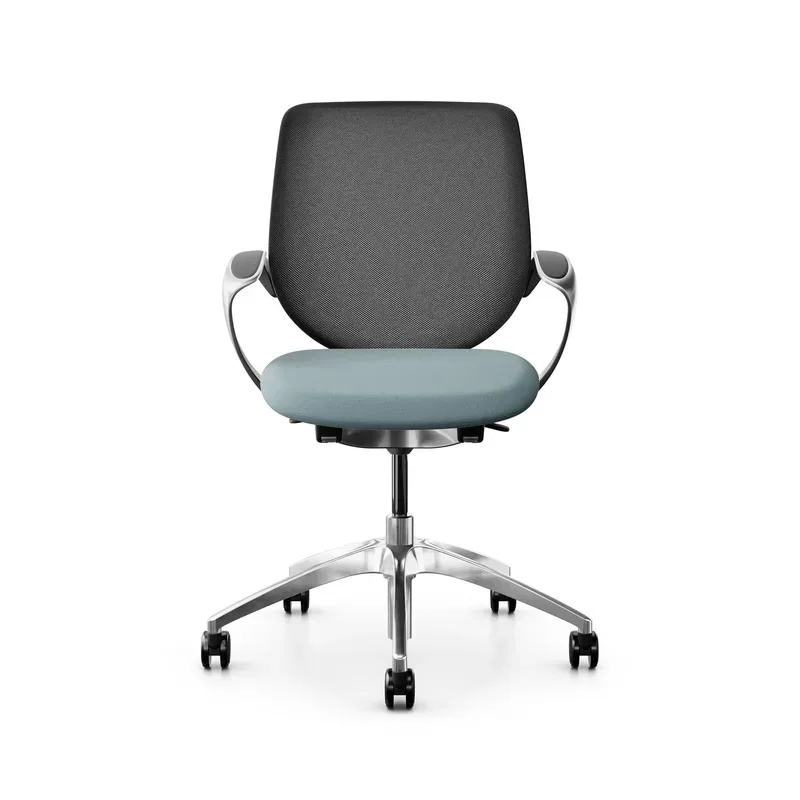 Swivel chair backrest configurable Giroflex 313 with mesh backrest, with fixed armrests Light blue/Chrome-plated, New