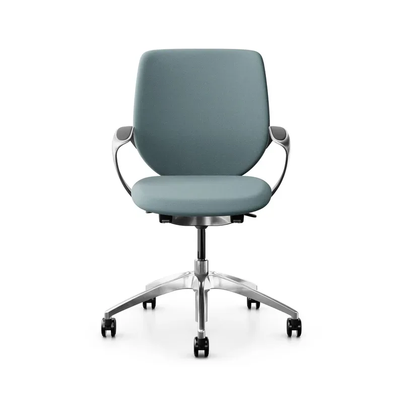 Swivel chair backrest configurable Giroflex 313 with upholstered backrest, with fixed armrests Light blue/Chrome-plated, New