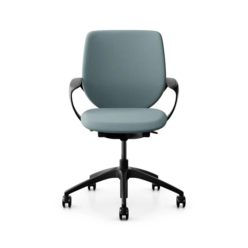 Swivel chair backrest configurable Giroflex 313 with upholstered backrest, with fixed armrests Light blue/Black, New
